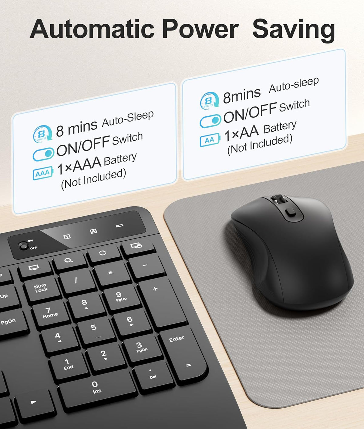 Combo silencioso de teclado y mouse inalámbricos: mouse silencioso...