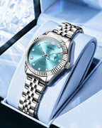 OLEVS Reloj de pulsera analógico de cuarzo para mujer, de acero inoxidable, impermeable, luminoso, de dos tonos, para mujer
