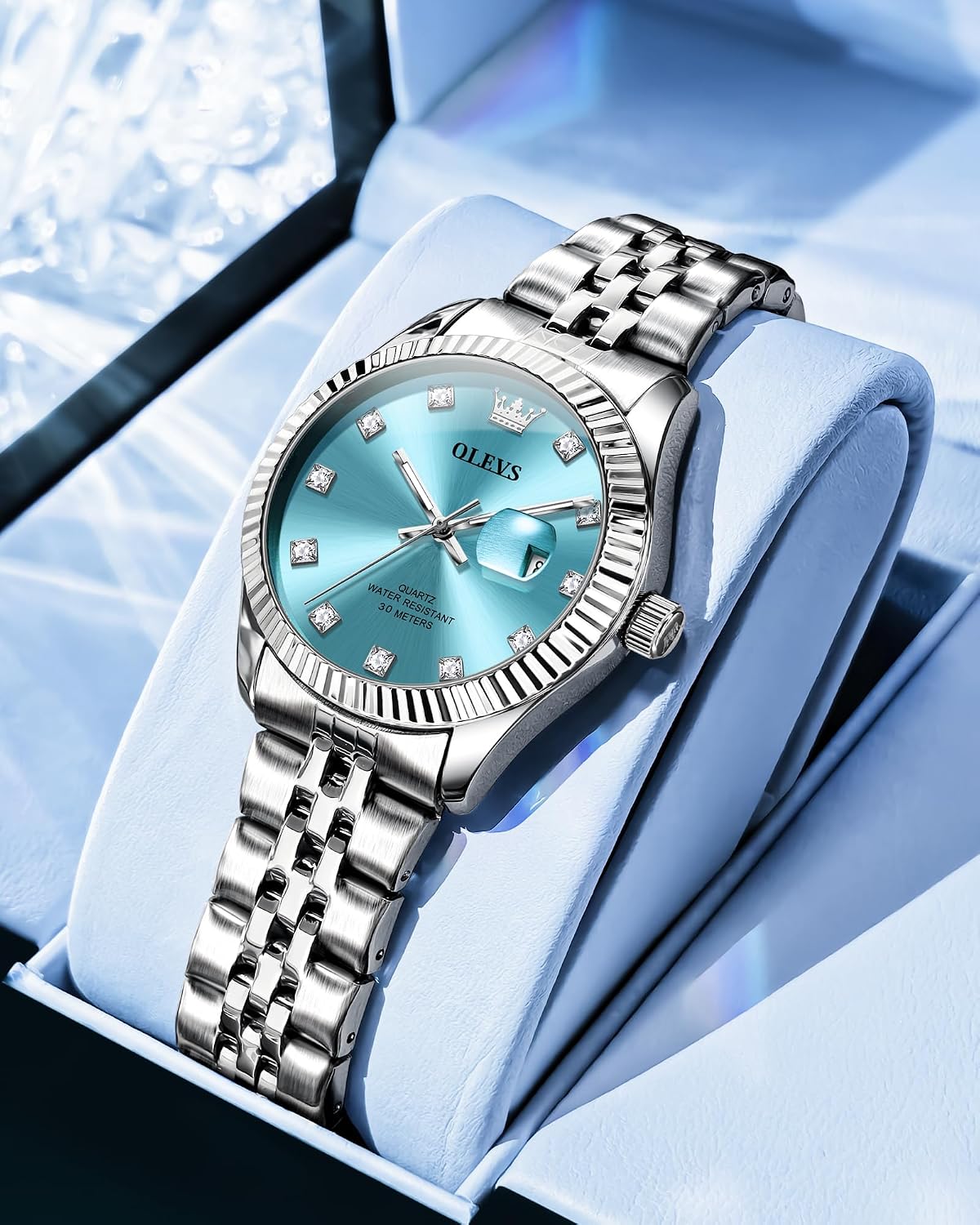 OLEVS Reloj de pulsera analógico de cuarzo para mujer, de acero inoxidable, impermeable, luminoso, de dos tonos, para mujer