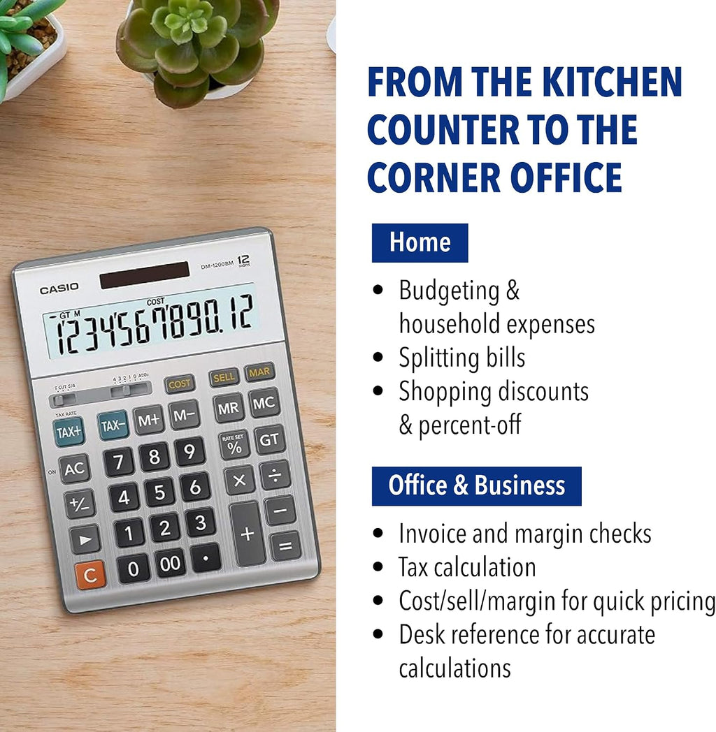 Casio Calculadora de escritorio empresarial DM-1200BM, costo/venta/margen