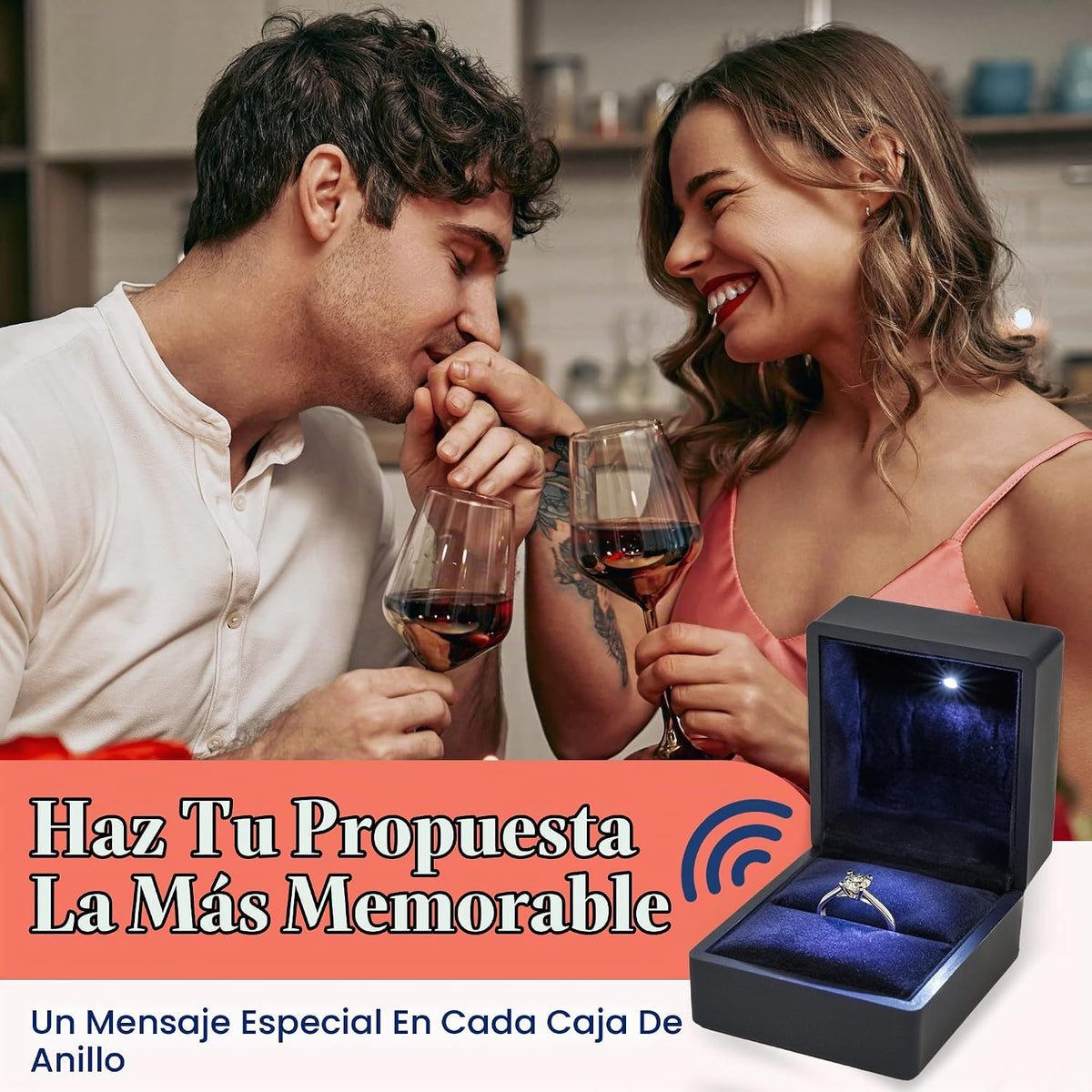 Caja de anillo grabable con luz LED, grabadora de voz de 60 segundos, caja de regalo de joyería de terciopelo para propuesta, compromiso y recuerdo, azul medianoche