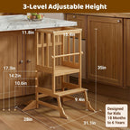 COSYLAND Torre de Pie para Niños Pequeños - Taburete Ayudante de Cocina de Altura Ajustable para Niños Pequeños - Taburete Escalón de Cocina para Niños para Aprender con Barandilla de Seguridad
