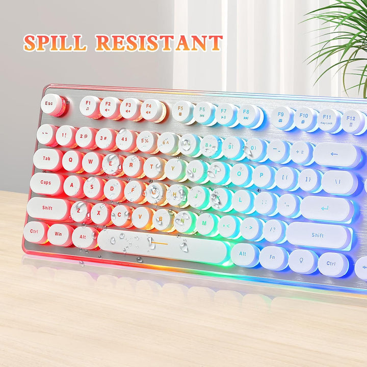 ANSWK Teclado estilo máquina de escribir con panel de metal, retroi...
