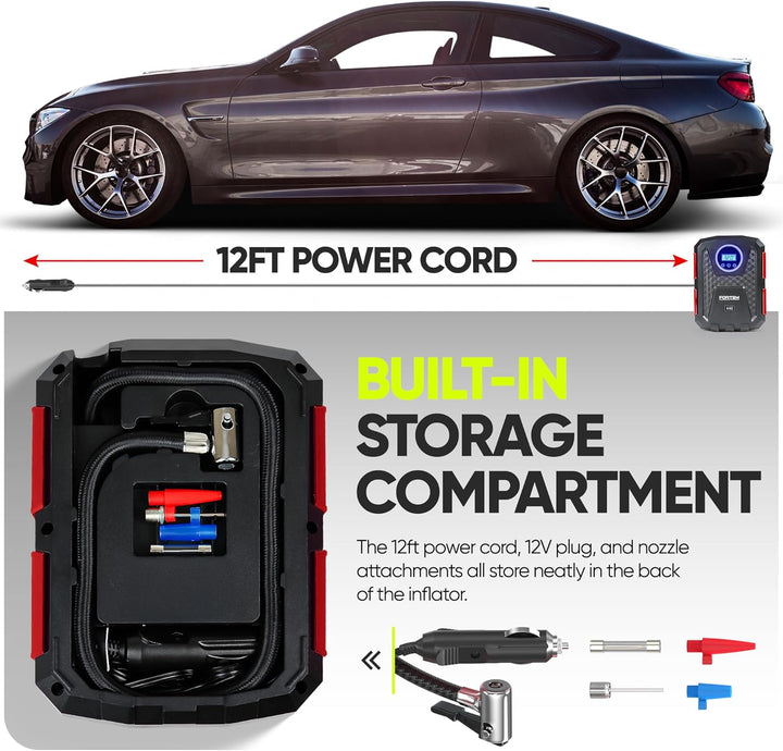 Inflador de neumáticos para coche con medidor de presión - Compreso...