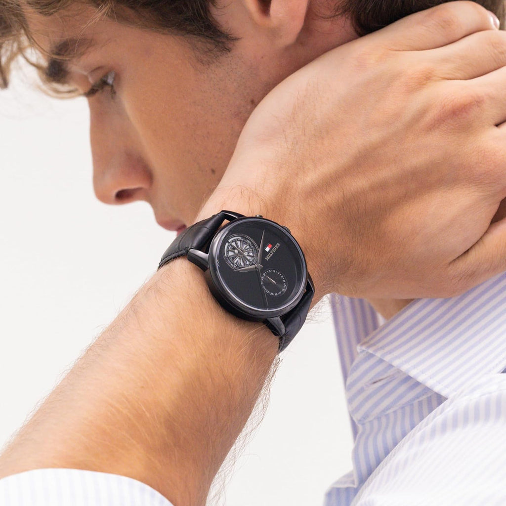 Reloj multifunción para hombre Tommy Hilfiger - Correa de piel genuina y subesfera esqueleto - Resistente al agua hasta 50 m - Reloj moderno y contemporáneo - Regalo para él 40 mm