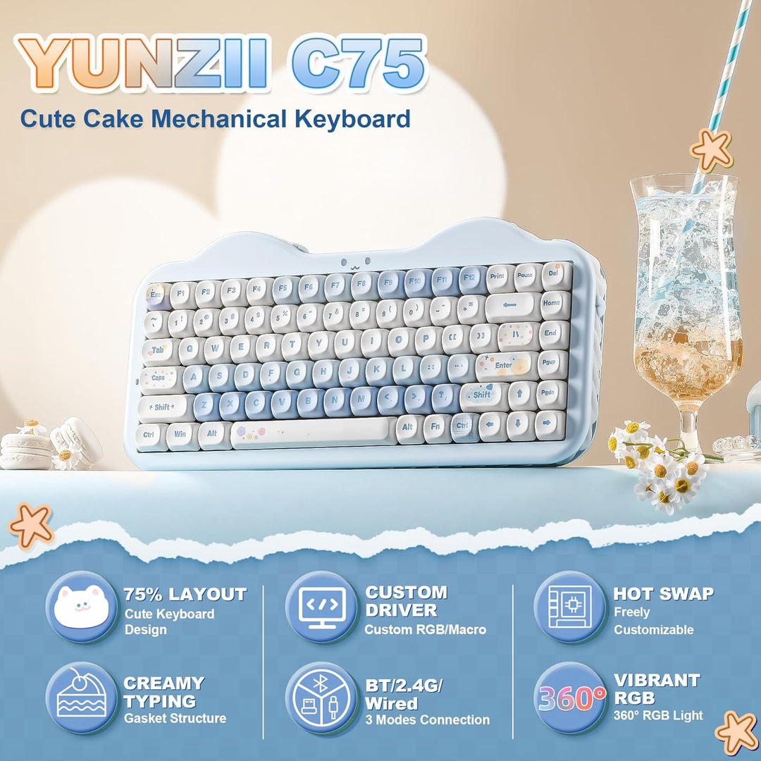 YUNZII Teclado mecánico inalámbrico C75, diseño del 75%, NKRO inter...
