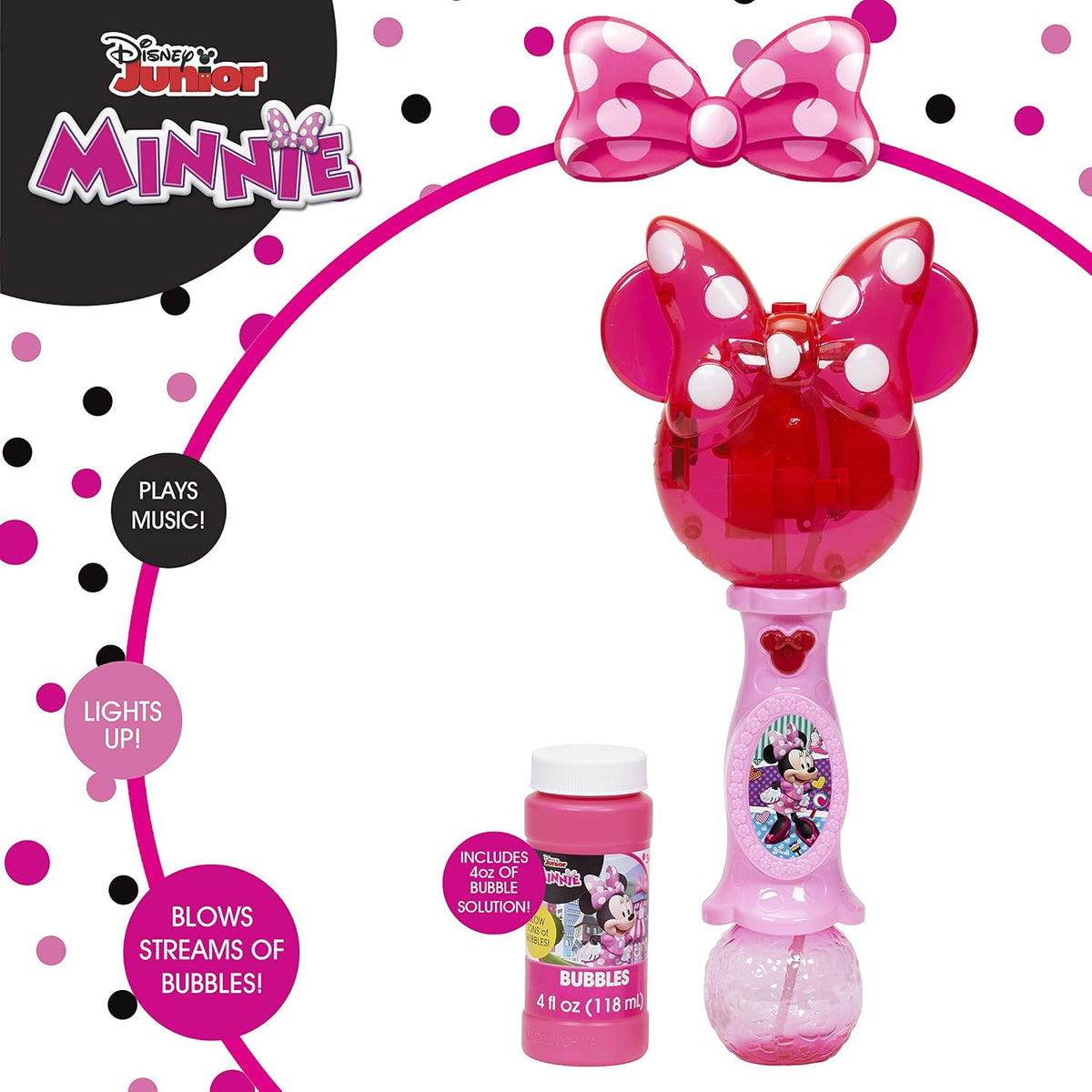 Little Kids Disney Minnie Mouse Light y Sound Musical Bubble Wand, Includes Bubble Solution, Multi (2051)
