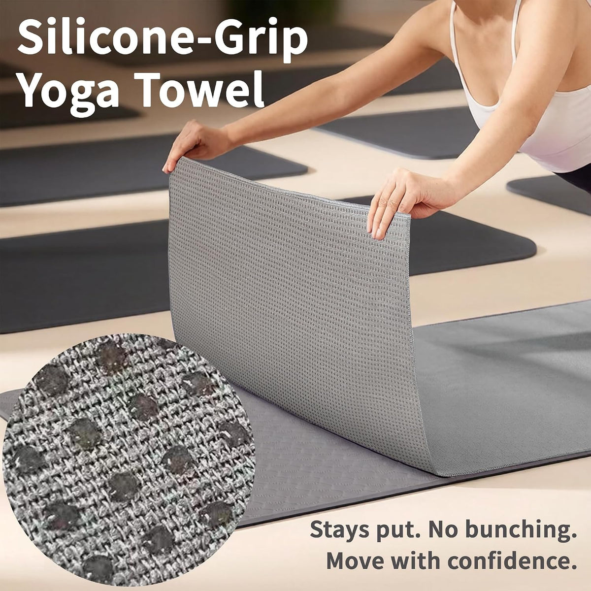 Paquete de 2 toallas antideslizantes para esterilla de yoga caliente con puntos de agarre, 72 x 24 pulgadas, toalla de microfibra súper absorbente para yoga caliente, pilates, entrenamiento