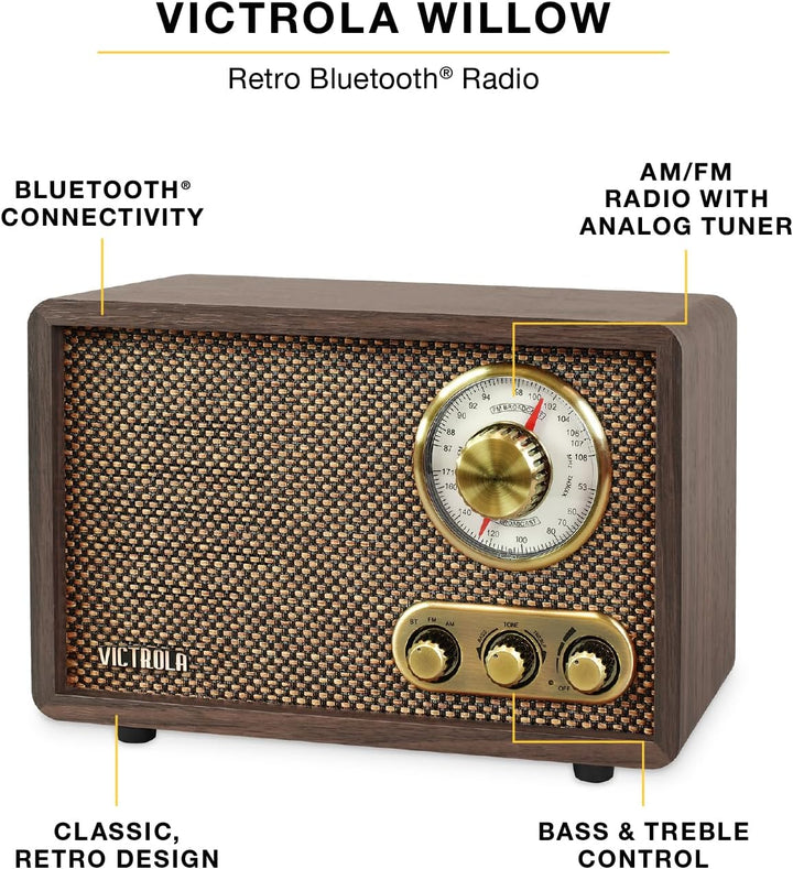 Victrola Willow - Radio Bluetooth de madera retro con altavoces int...