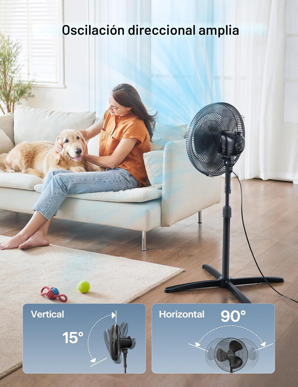 PELONIS Ventilador de pedestal oscilante ajustable de 16" para...