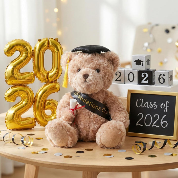 WEIGEDU Oso de peluche de regalo de graduación con gorra, banda y d...