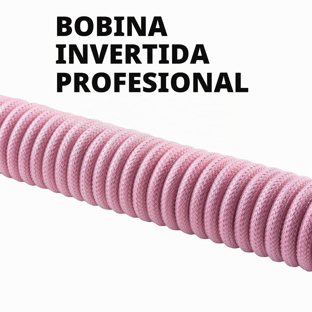 Pro Cable USB C en espiral personalizado para teclado de juegos, cable de teclado mecánico de doble funda con aviador metálico desmontable, 1.5M USB-C a USB-A, negro rosa