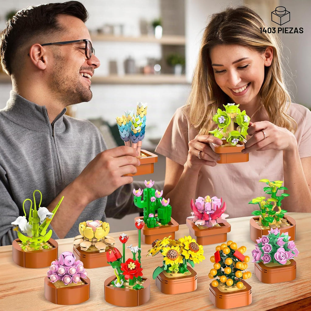CUBIMANA Paquete de 12 mini construcción botánica de flores para adultos y