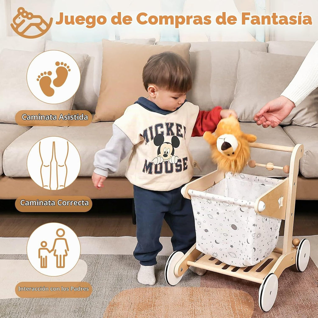 Woodtoe - Cochecito de muñeca de madera para bebé, ajusta el carrito de