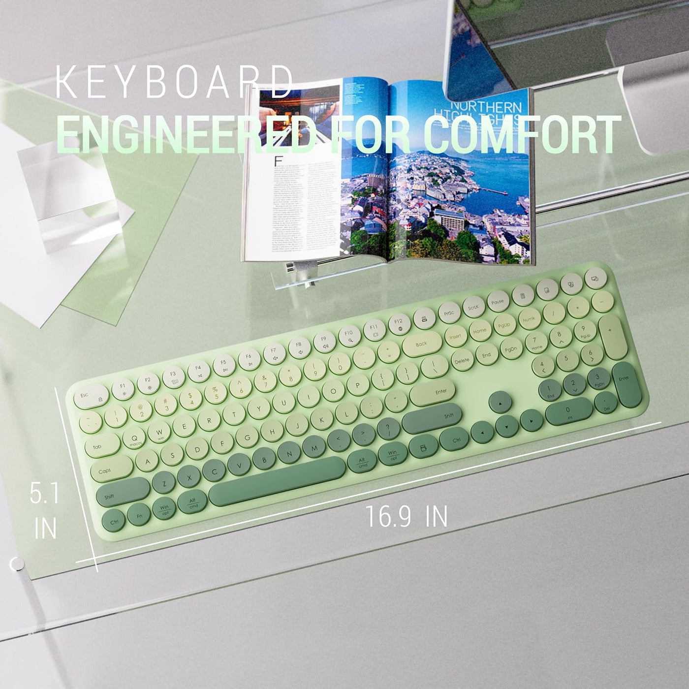 Combo de teclado y mouse inalámbricos, tamaño completo de 110 tecla...