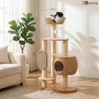 Árbol de gato moderno, torre para gatos con poste rascador, nidos y cestas de calabaza tejidas a mano, manta de sisal