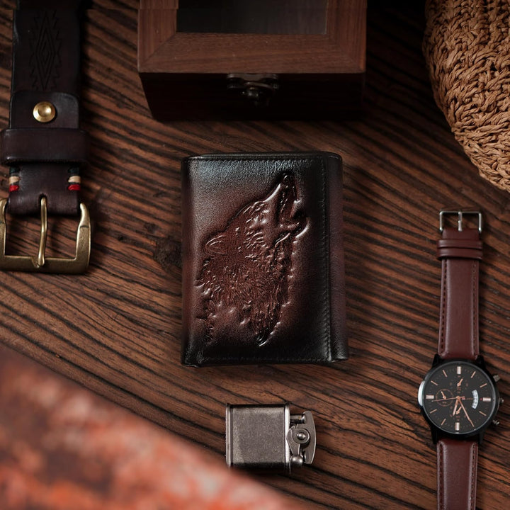 Cartera trifold para hombre de skneephate, carteras de lobo para ho...