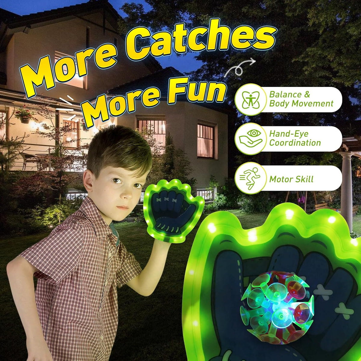 Juego de 2 bolas LED para lanzar y atrapar, juguetes iluminados