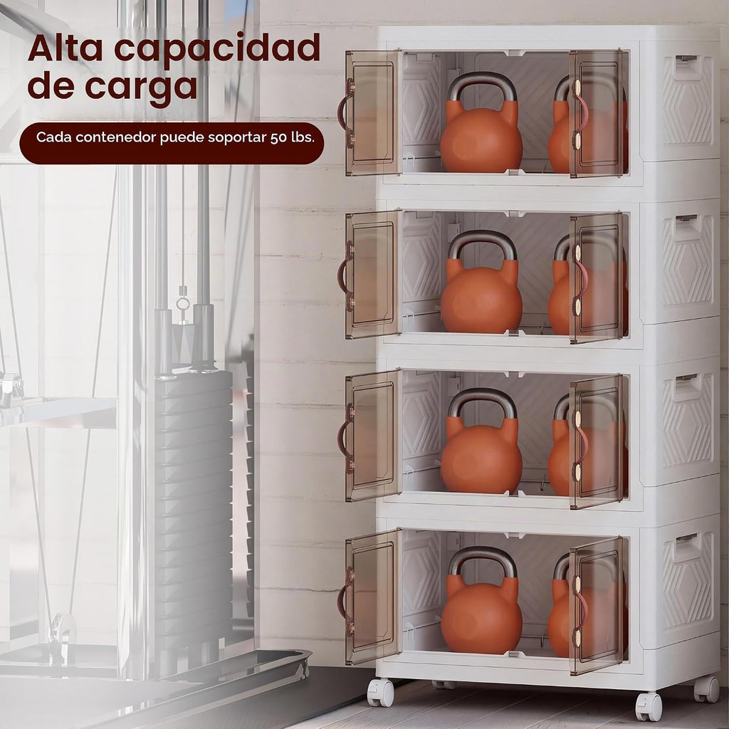 Bandejas de almacenamiento apilables con tapa, 208 QT de plástico para gabinete con ruedas