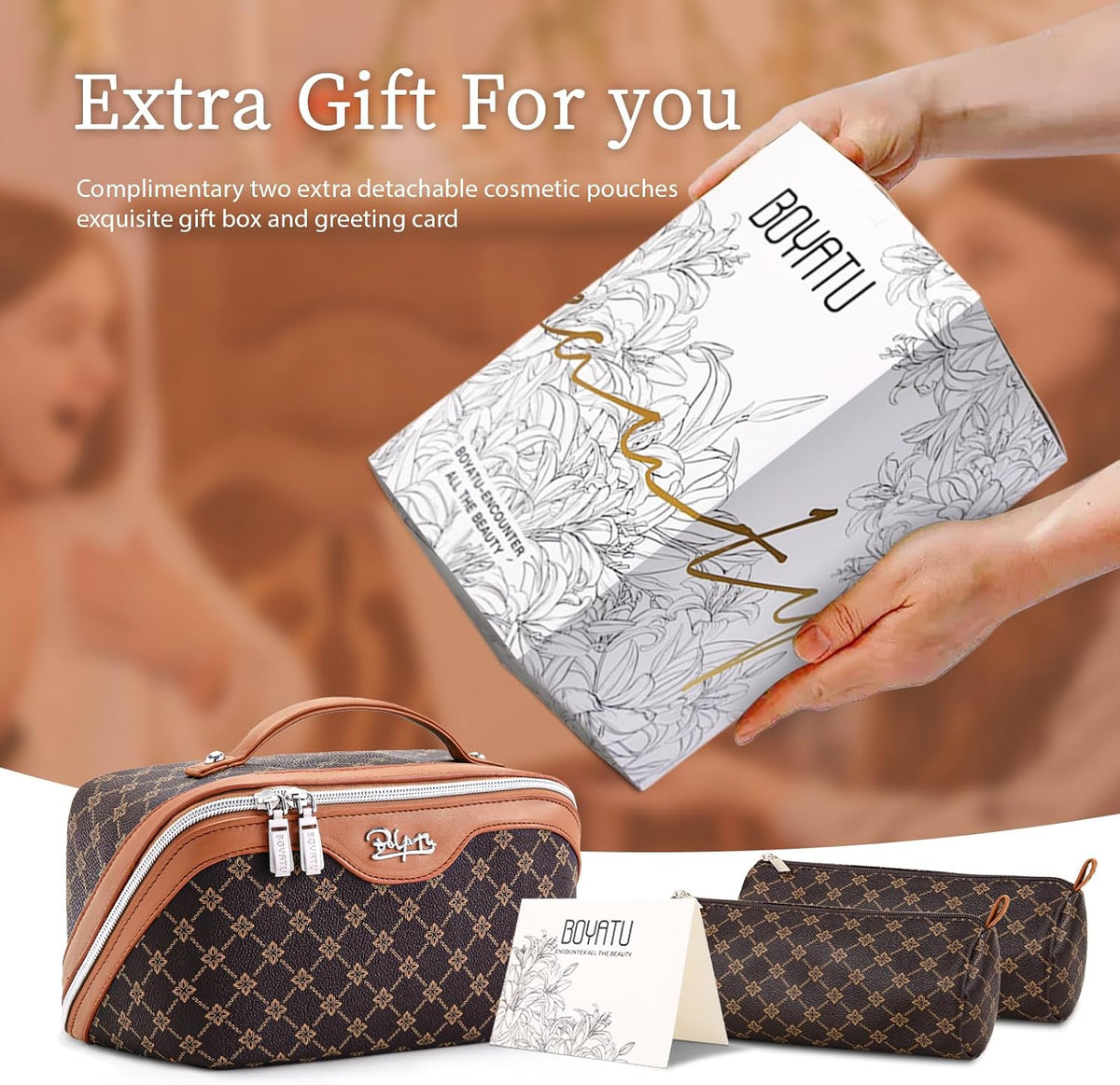 BOYATU - Bolsa de maquillaje de viaje para mujer: juego de 3 piezas