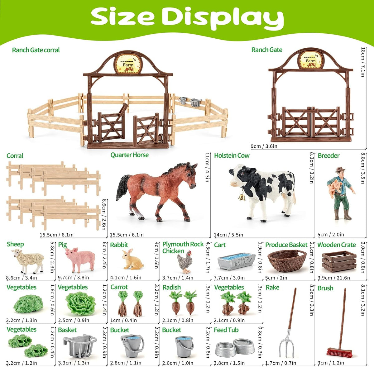 35 piezas Figuras de Animales de Granja, Juguetes de Caballería y Establo para Juegos de Granja para Niños de 3+