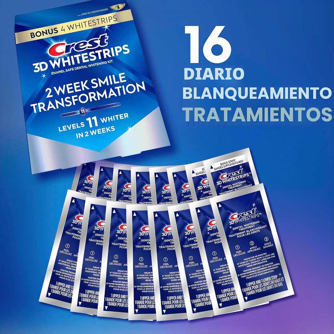 Crest Tiras blanqueadoras de dientes, Crest 3D Whitestrips 2 semana...