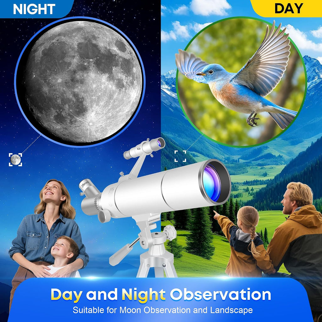 Hawkko Kit de telescopio para niños de 8-12 años, apertura de 80 mm, 500 mm de focal, telescopio portátil