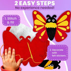 QUOKKA Manualidades para Niños de 4 a 8 años, Kit de Principiante de Costura DIY con Aguja e Hilo - Kit de Costura de 12 Insectos y Bichos Básico - Manualidades Artísticas Divertidas para Niños de 6 a