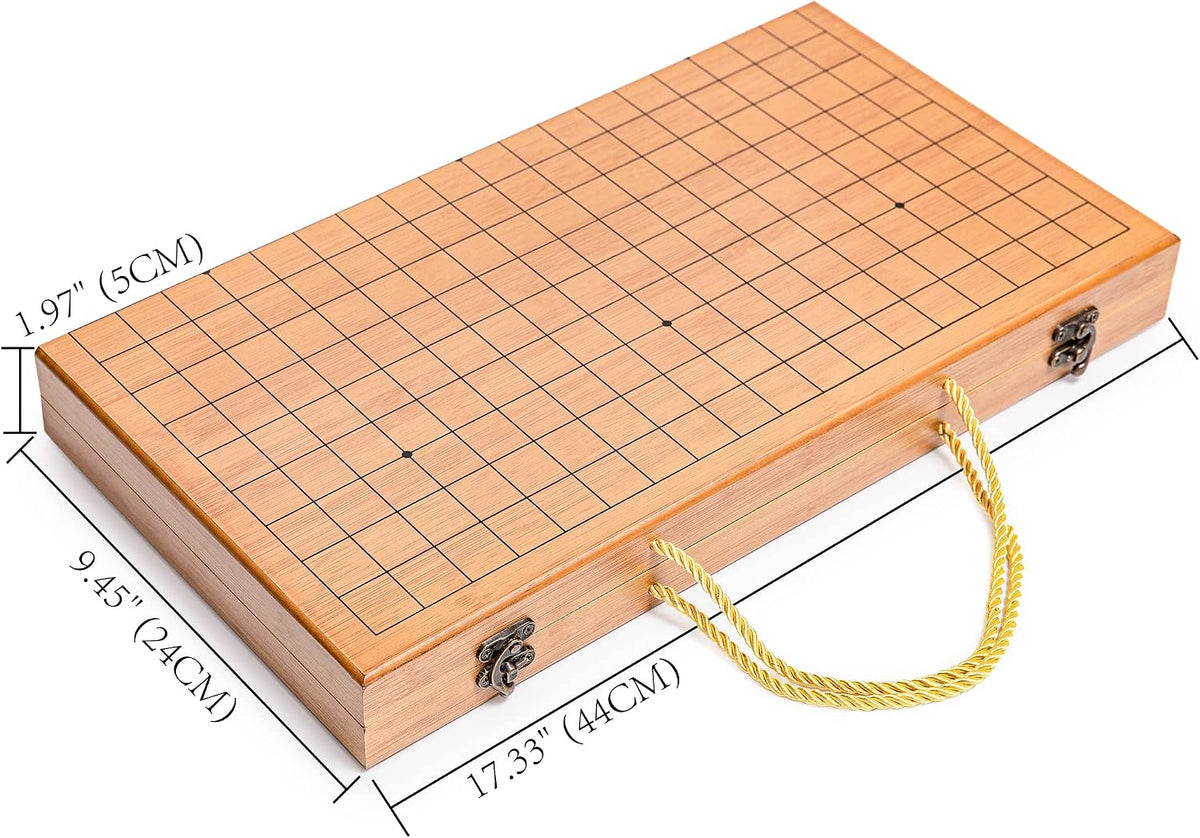Juego de Go plegable de 19 x 19 con tablero de bambú y tazones y piezas de imitación de jade
