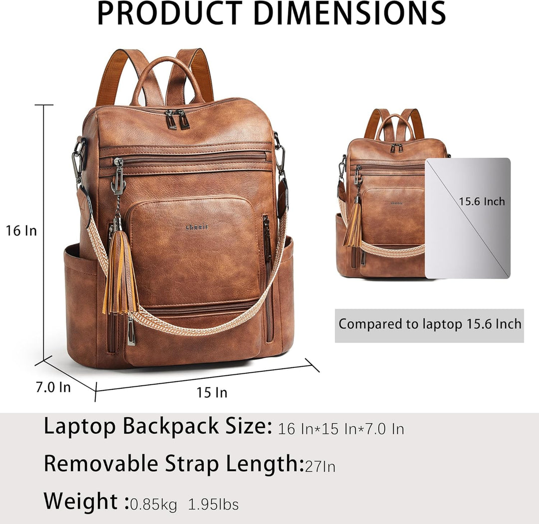 Shrrie Mochila de cuero vegano para computadora portátil para mujer...