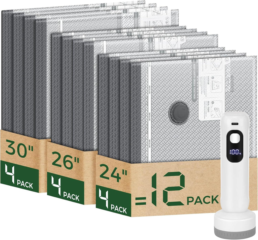 Bolsas de almacenamiento al vacío con bomba digital inalámbrica - Combo de 12