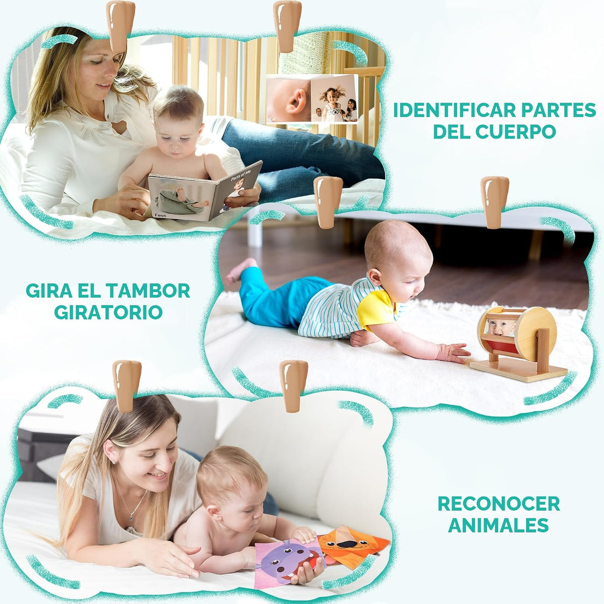 WOODMAM - Juguetes Montessori para bebés de 0 a 6 meses, kit educativo 9 en 1