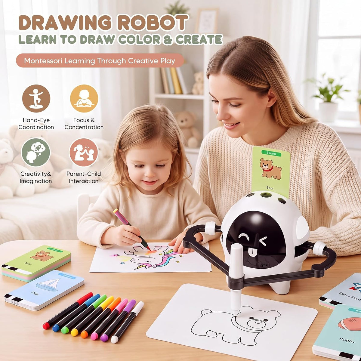 Robot de dibujo para niños con 200 tarjetas, juguete de aprendizaje para