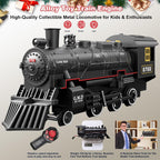 Juego de tren eléctrico con control remoto para niños, aleación de metal, juguetes de tren de Navidad, locomotora de vapor, carruajes de pasajeros, pistas de lujo, luces y sonidos, recargable, regalos de cumpleaños para niños y niñas, color verde