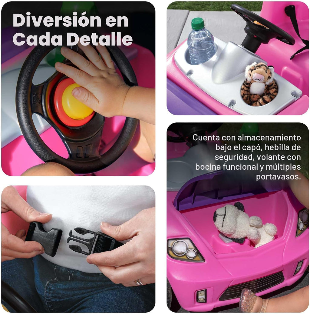 Step2 Whisper Ride II Kids Push Cars, Ride en Car, Seat Belt, Horn, Toddlers Ages 1.5 – 4 Years Old, Max Weight 50 lbs., Quick Storage, Stroller Substitute, Pink