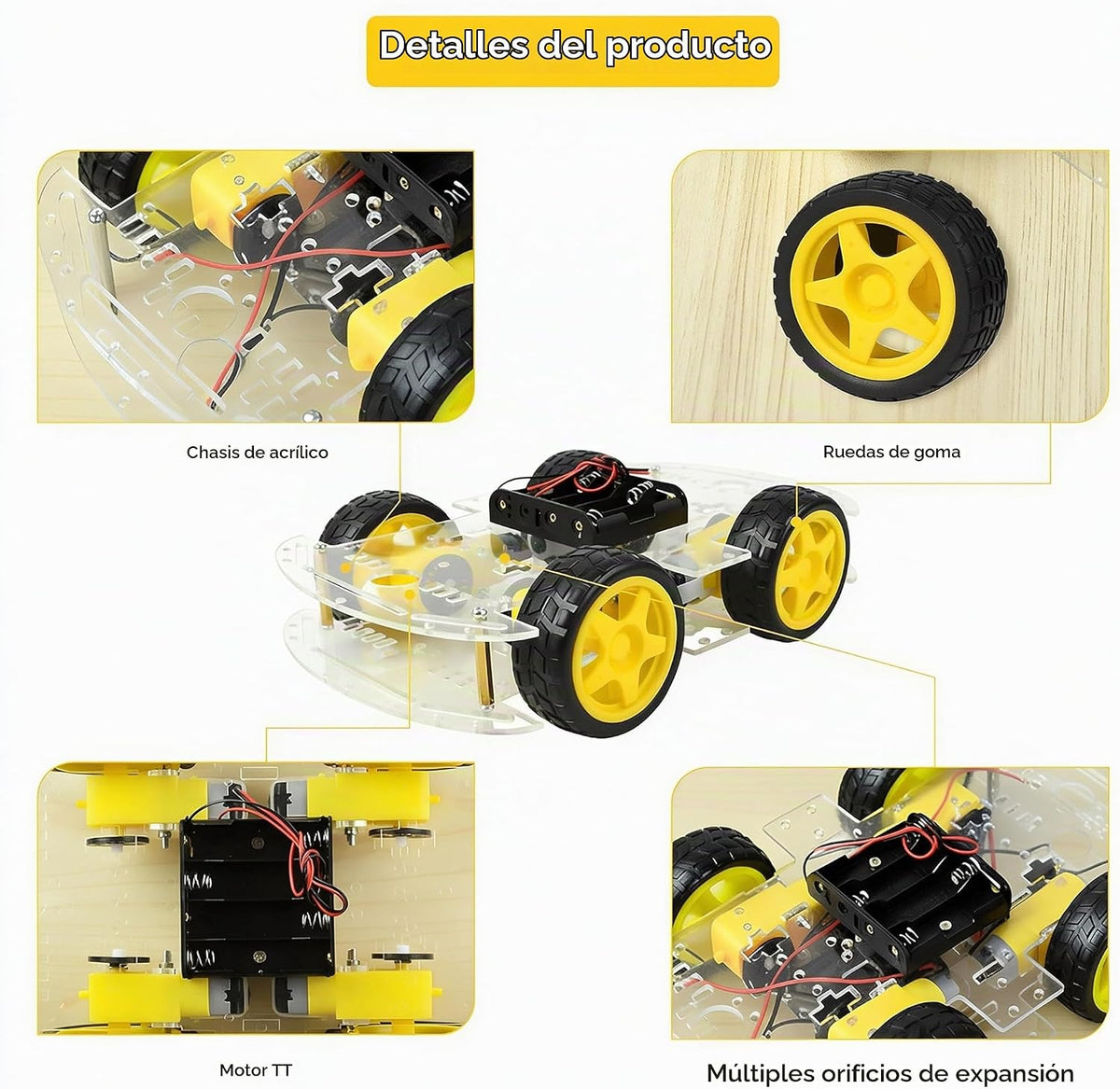 Kit de chasis de robot 4WD Motor TT acrílico de 2 capas para