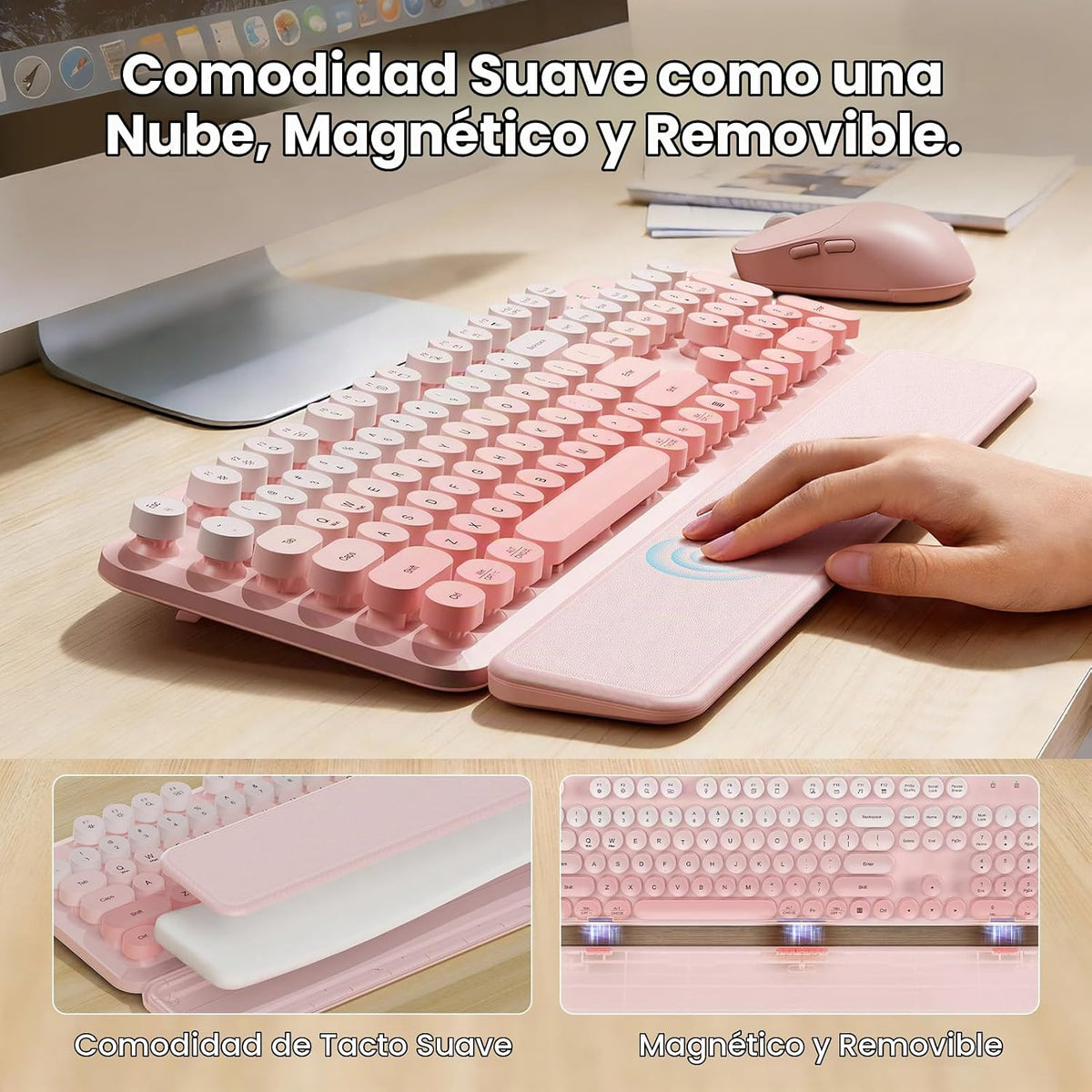 Combo de teclado y mouse inalámbricos, reposamuñecas magnético suav...