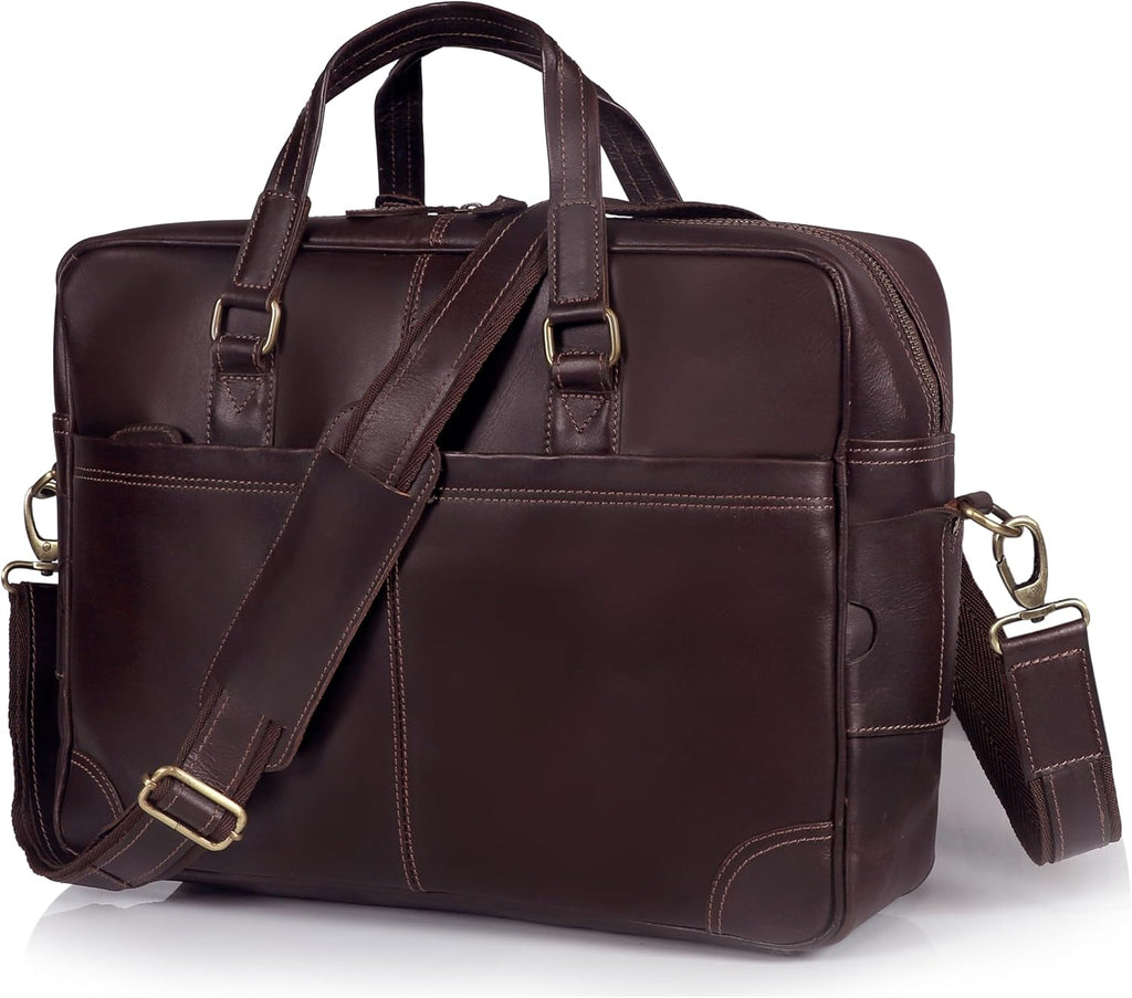 Maletín de cuero prémium para hombres y mujeres, bolsa para laptop de 16 pulgadas, color marrón, ideal para el trabajo, viajes y uso diario