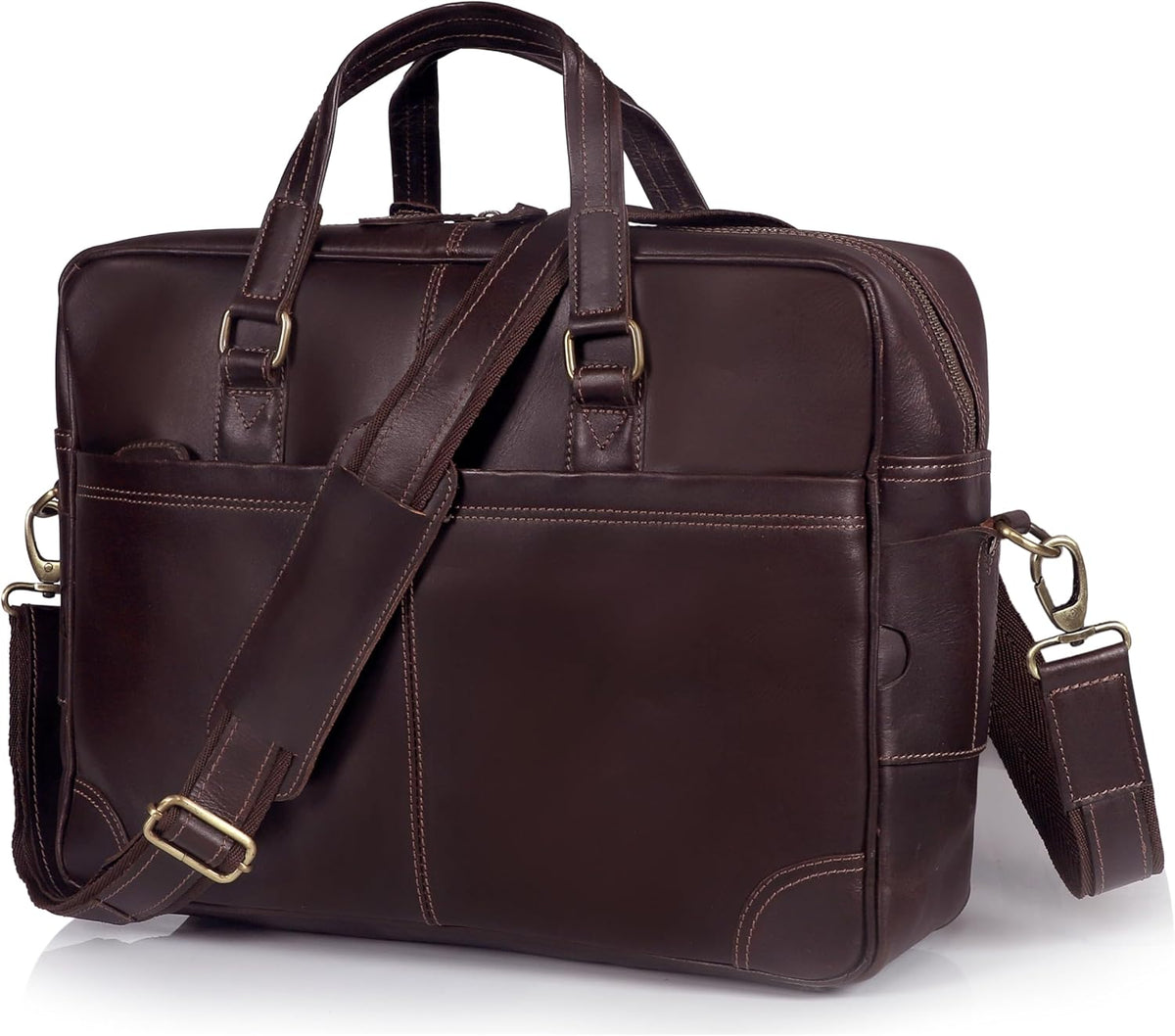 Maletín de cuero prémium para hombres y mujeres, bolsa para laptop de 16 pulgadas, color marrón, ideal para el trabajo, viajes y uso diario