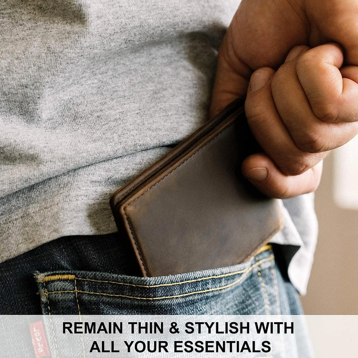 STAY FINE - Billetera minimalista para hombres de cuero RFID plegab...
