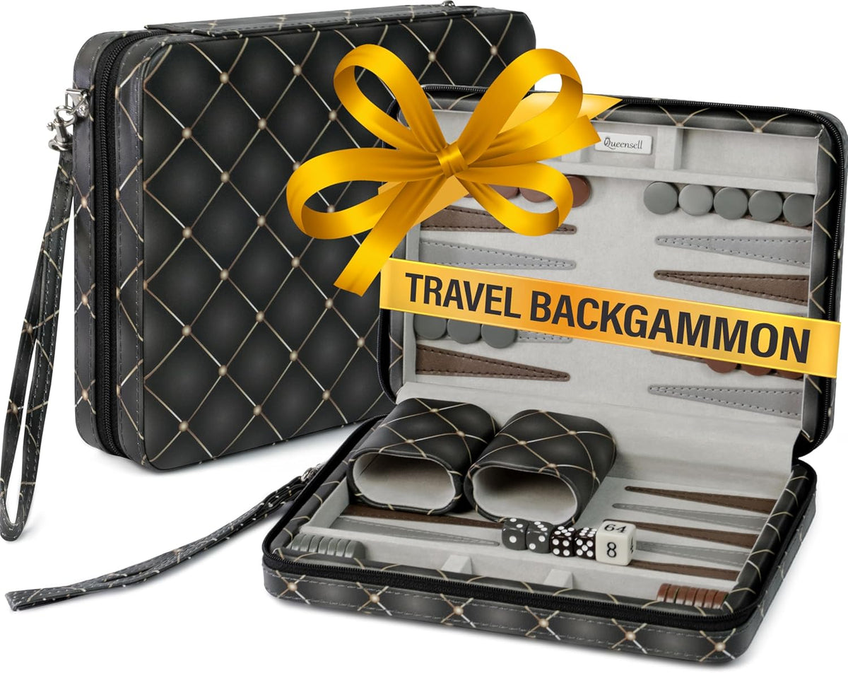 Juegos magnéticos de backgammon de viaje para adultos, juego de mesa de backgammon de piel sintética de calidad para adultos y niños, regalo de 14 pulgadas para hombre, tablero de backgammon con 32