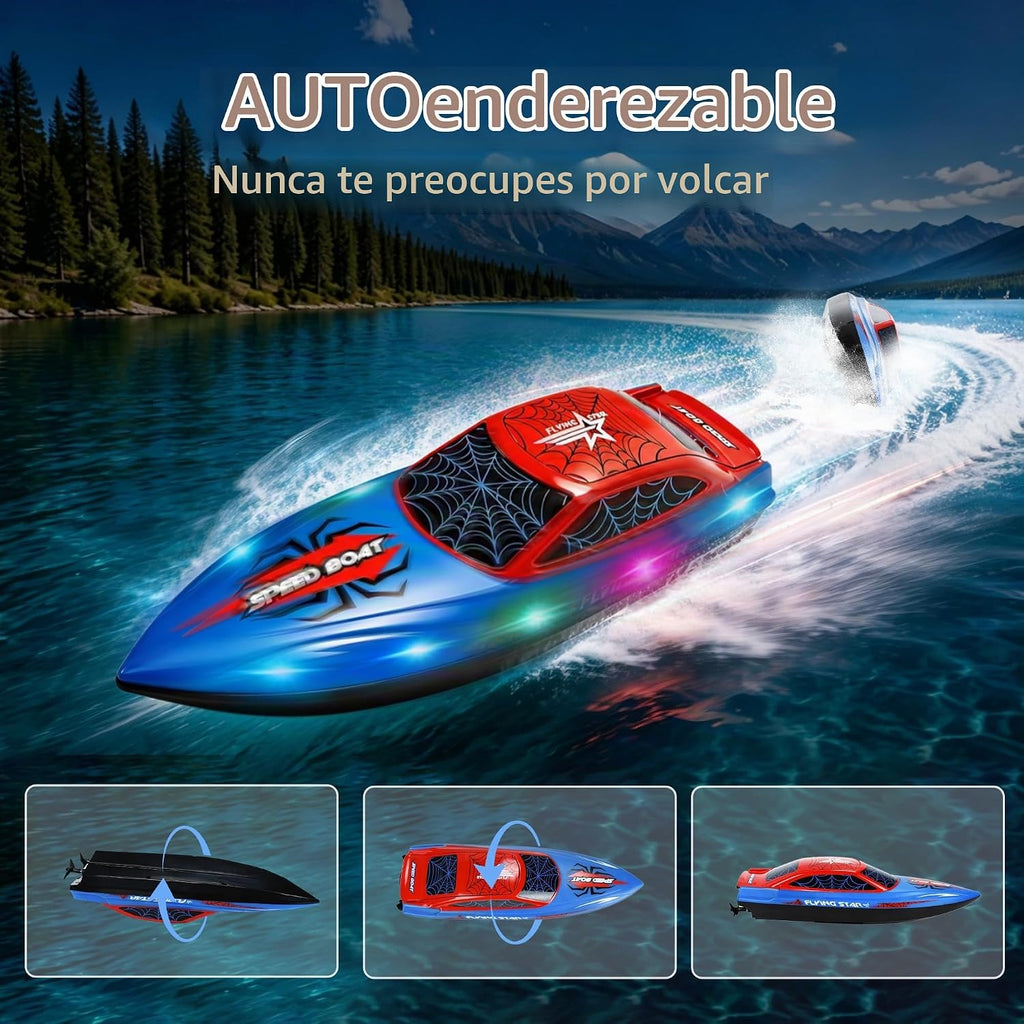 FLYING STAR Paquete de 2 barcos de control remoto de 13 pulgadas para niños, 2 baterías, barco de carreras RC de 2.4 GHz con luces LED para piscinas y lagos, juguete de agua de verano para niños de 8