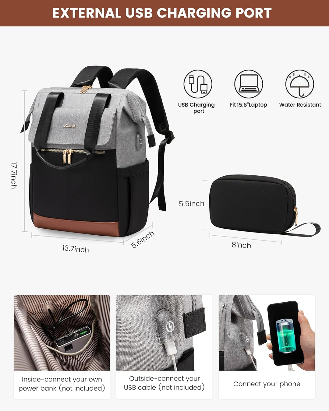 LOVEVOOK Mochila para laptop para mujer, mochila de trabajo convert...