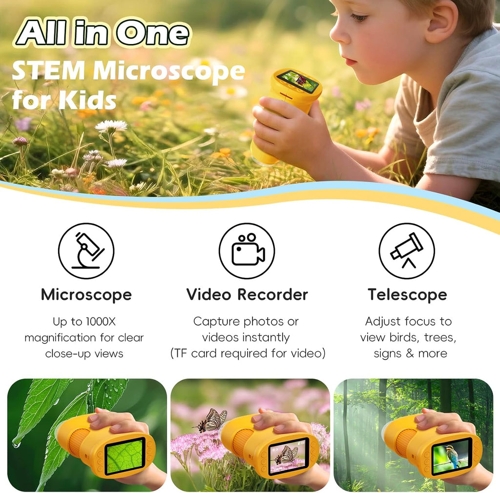 Microscopio para niños 1000X Digital, microscopio de mano para niños