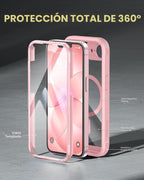 Miracase - Funda para iPhone 17e y iPhone 16e, teléfono de cuerpo completo con protector de pantalla de vidrio integrado, [magnético con MagSafe] funda militar a prueba de caídas 17 E/16 E, color rosa
