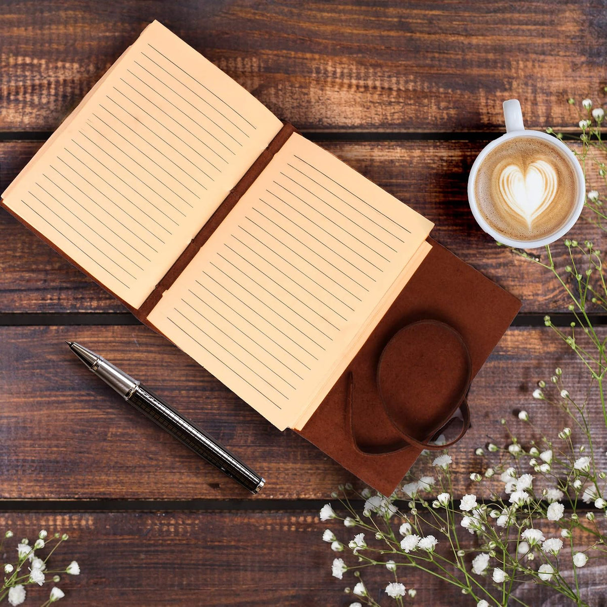 moonster Diario de cuero para mujeres con patrón de corazón, cuadernos con líneas de 7 x 5 pulgadas, cuadernos pequeños con líneas, papel kraft de 400 páginas, cuaderno de papel con líneas, regalos