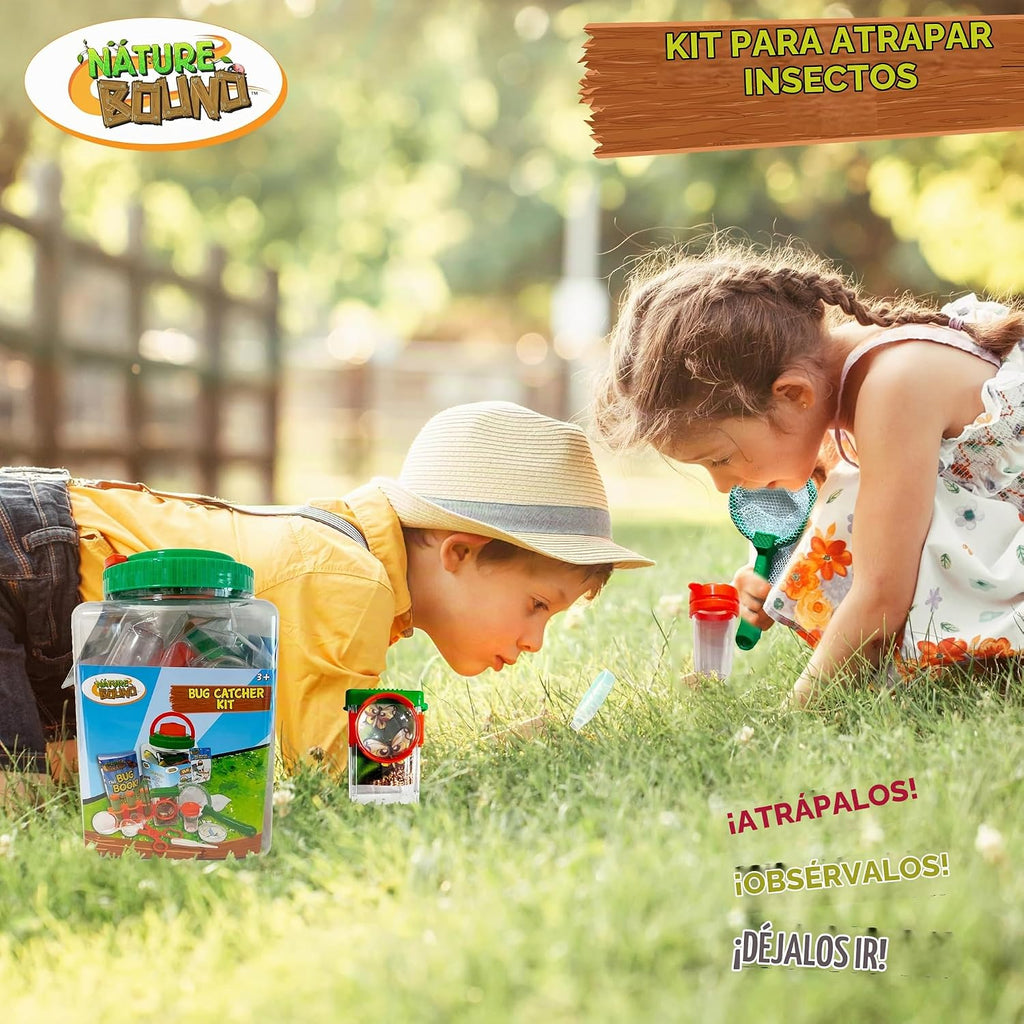 Nature Bound Kit de atrapa insectos – Juego de 20 piezas de exploración al aire libre para niños – educativo y divertido – captura y liberación segura de insectos con cubo, red, lupa y más – Gran regalo para jóvenes exploradores
