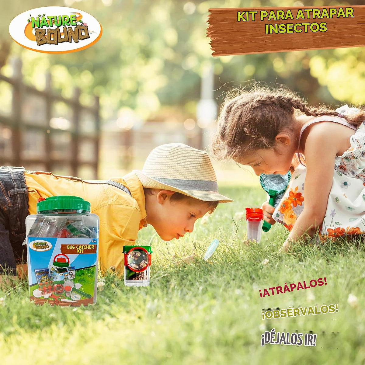 Nature Bound Kit de atrapa insectos – Juego de 20 piezas de exploración al aire libre para niños – educativo y divertido – captura y liberación segura de insectos con cubo, red, lupa y más – Gran regalo para jóvenes exploradores