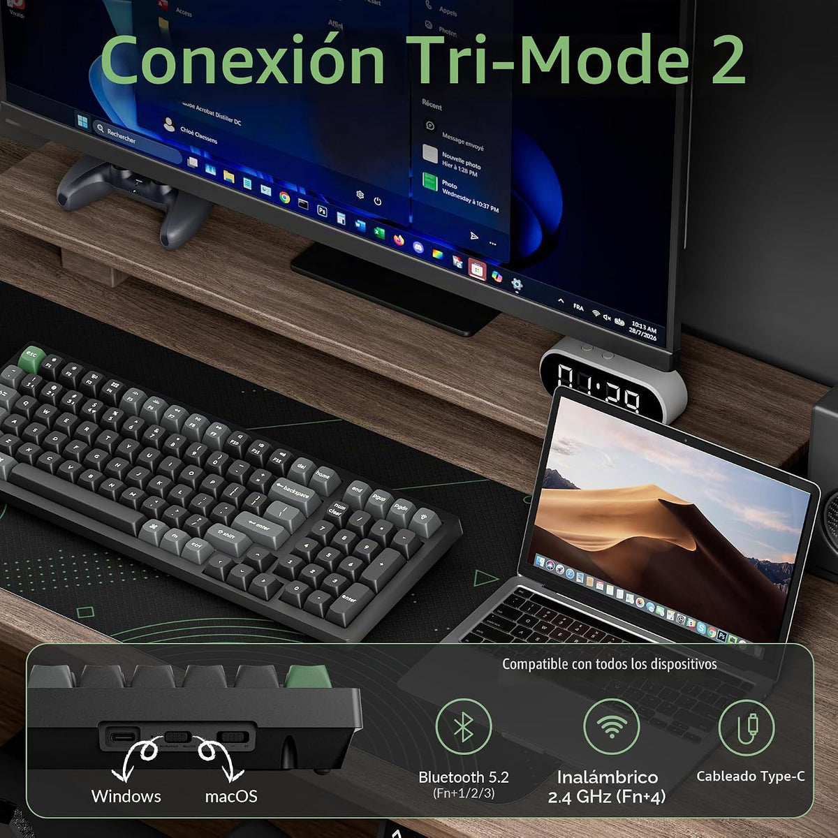 Keychron Teclado mecánico inalámbrico K4 Ultra 8K 96% con teclado numérico, 2.4 GHz/Bluetooth/cableado, 600 horas de duración de la batería ZMK Launcher, RGB intercambiable en caliente con