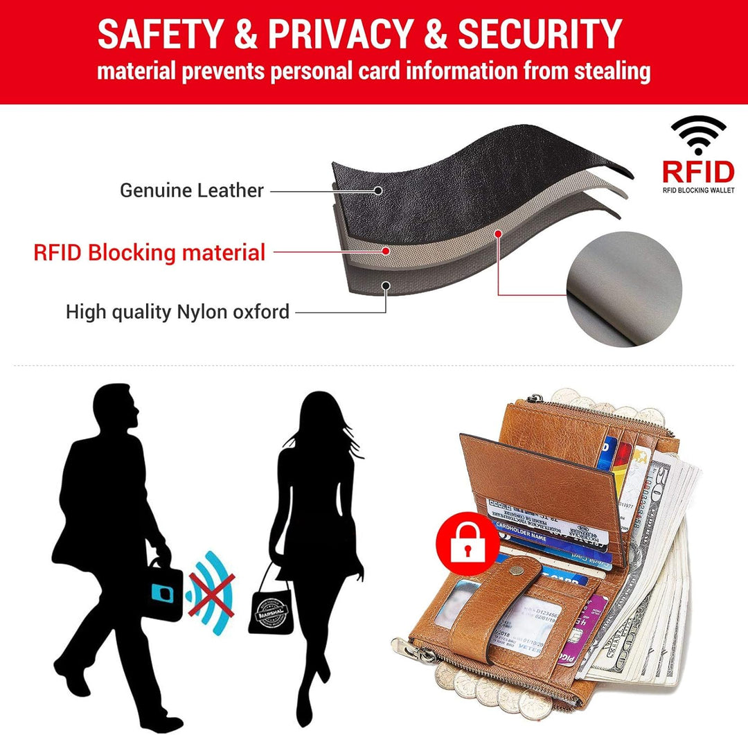 gzcz Billeteras de cadena RFID para hombre, cartera de cuero genuin...
